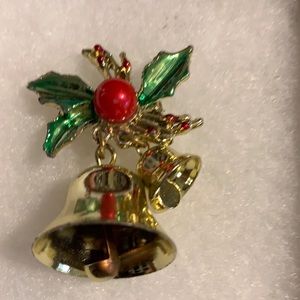 Vintage Holly leaf and bells Brooch Christmas